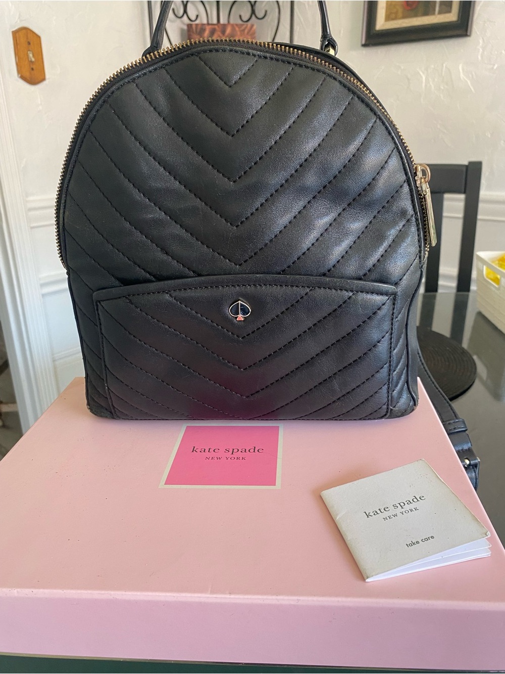 Kate Spade Black Quilted Leather Backpack “Amelia”